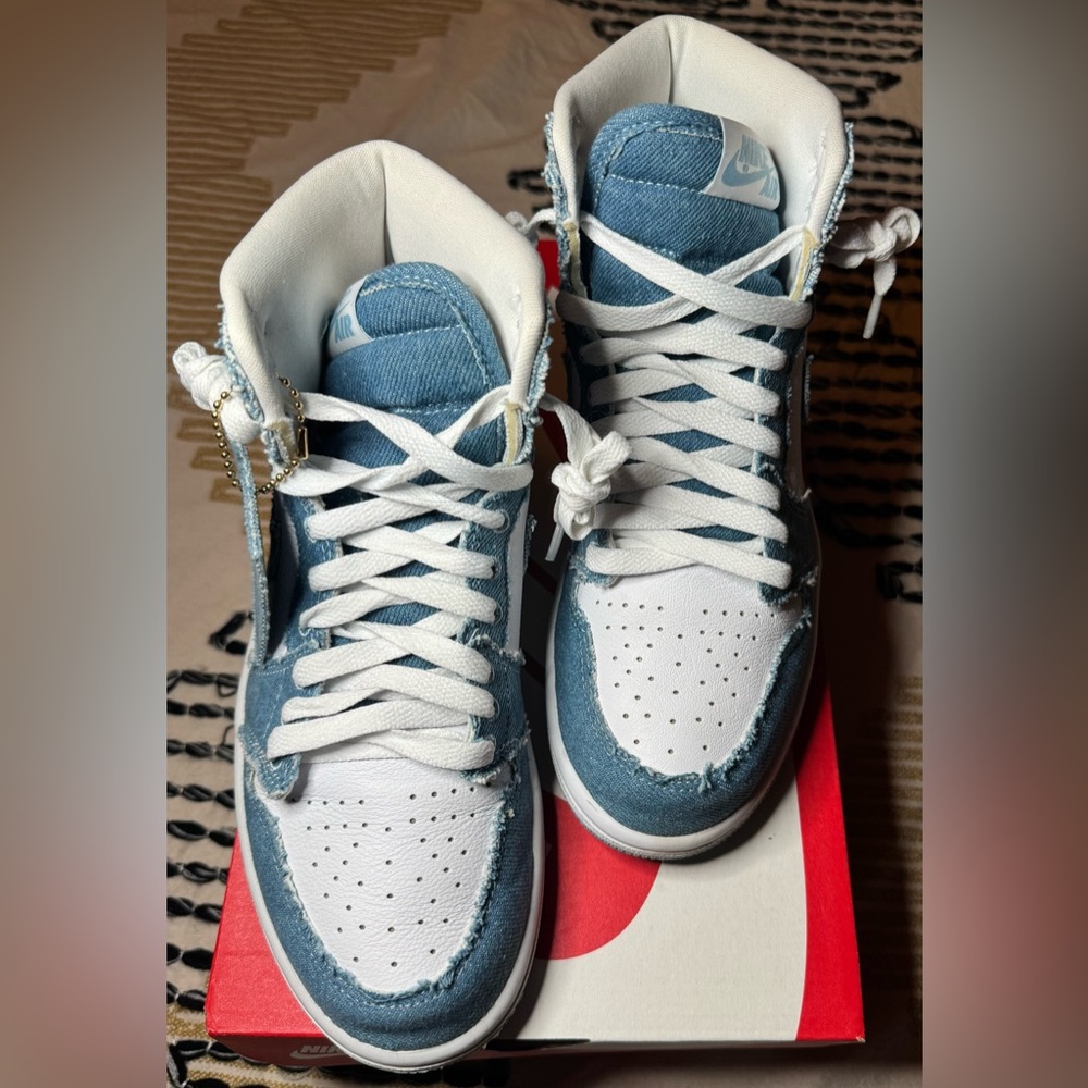 Nike White and Boarder Denim Blue High Top Sneakers - Picture 2 of 4